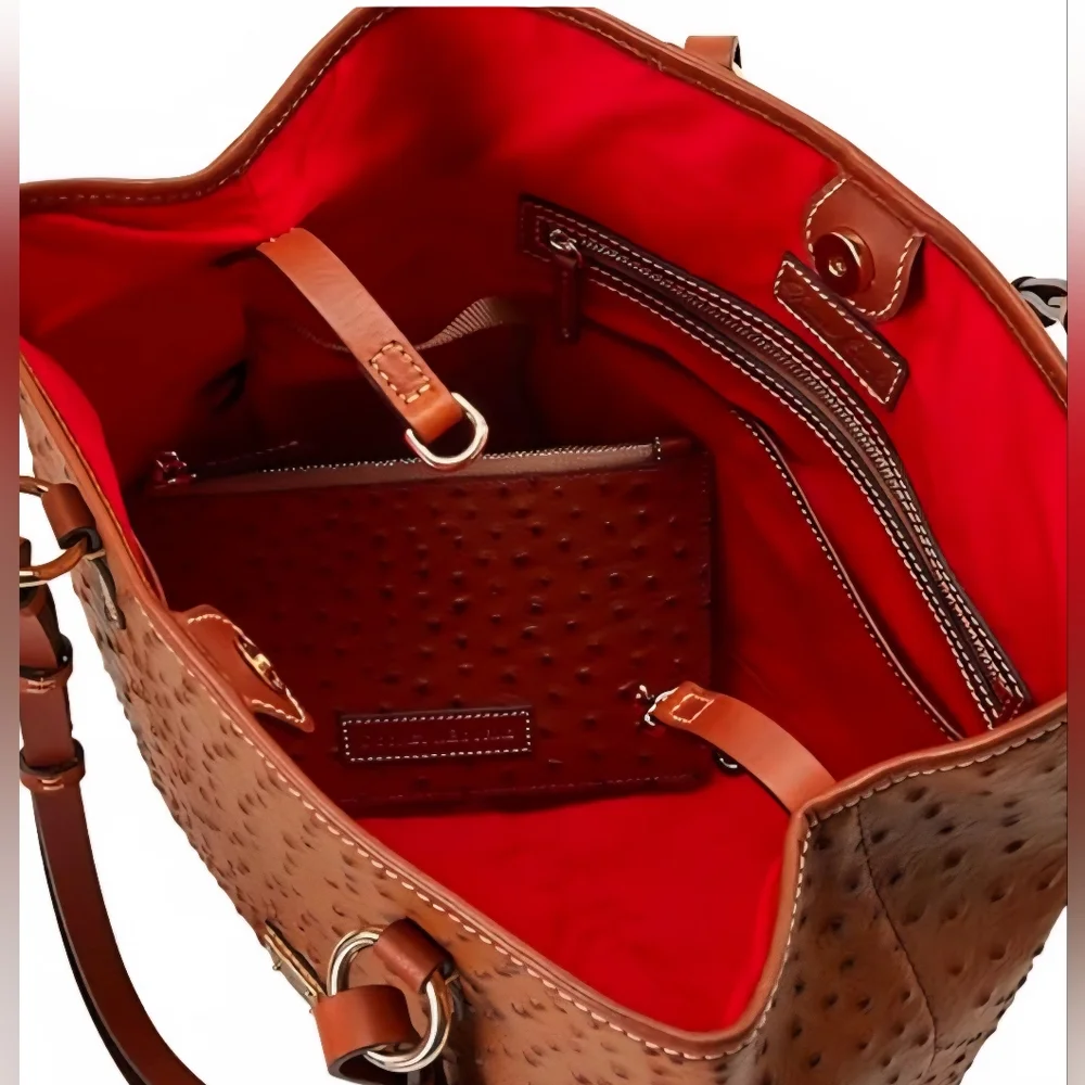 NWT Dooney & Bourke Briana Ostrich Embossed Leather Shoulder Bag: Caramel - Picture 4 of 16